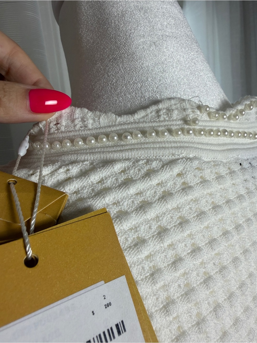 NWT SANDRO White Pearl Crochet Open Knit Short Sleeve Crop Top Size 2 - Picture 8 of 12